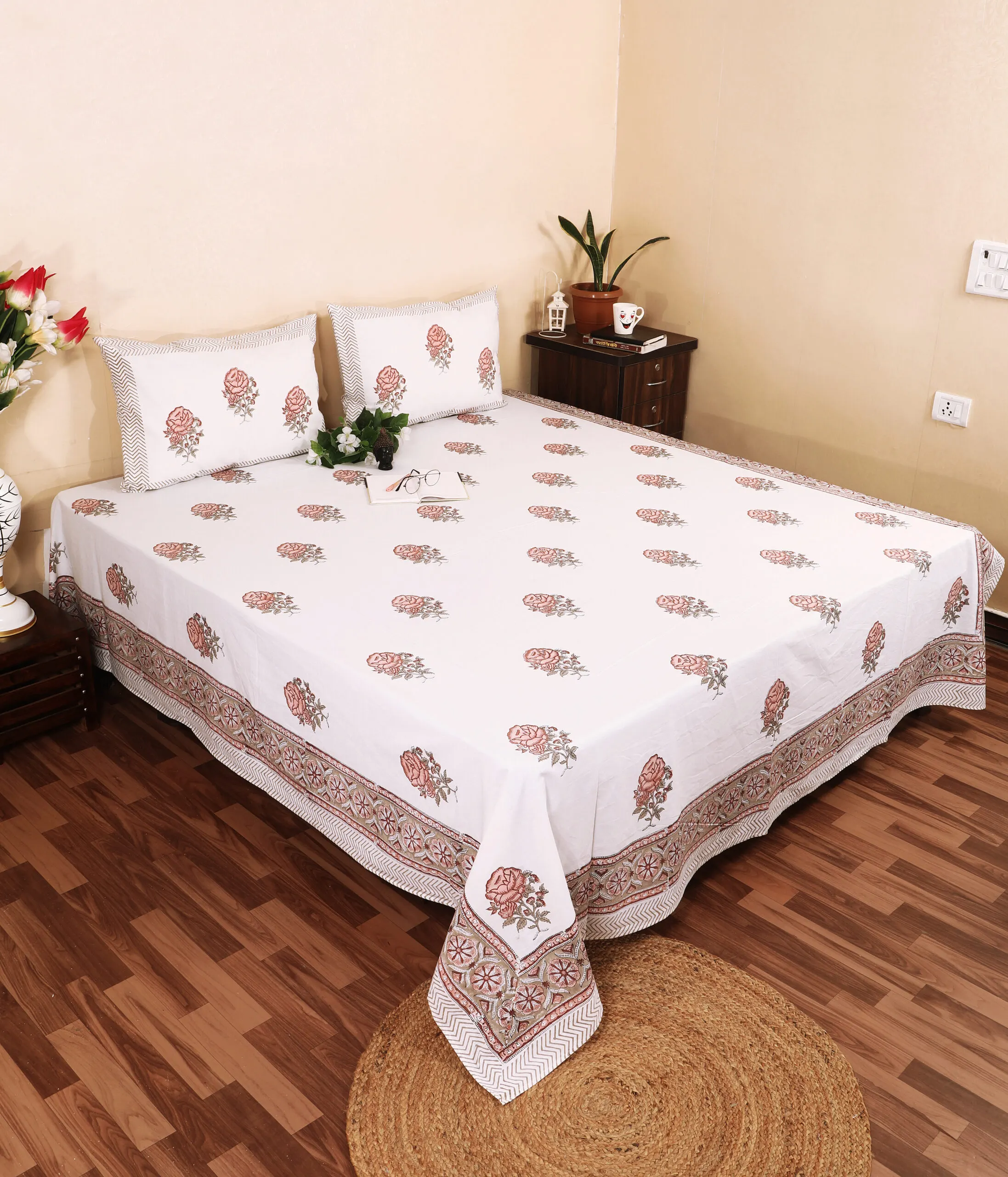 Sanganeri print zipper pillow cover 18×27 inch