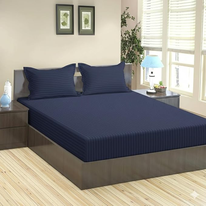 210 TC solid cotton striped bedsheet wholesale Jaipur