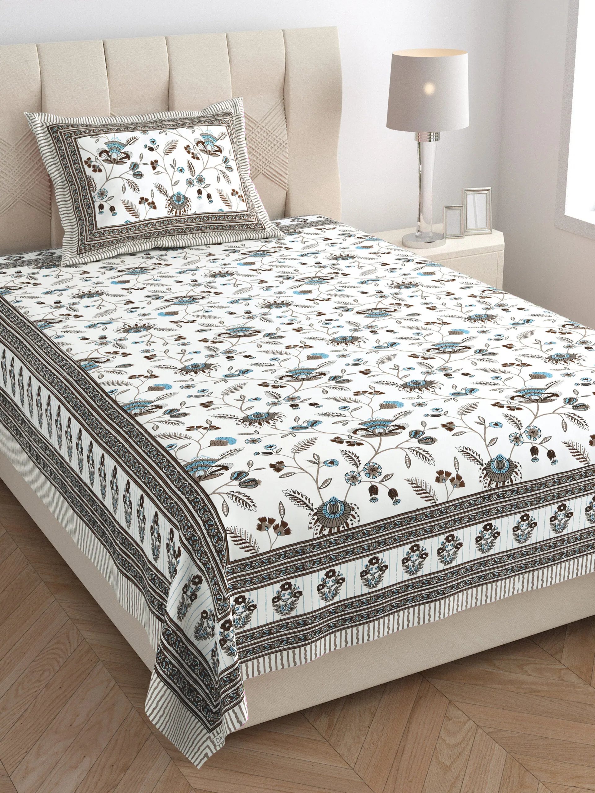 Sanganeri print twin size bedsheets wholesale, folded stack view