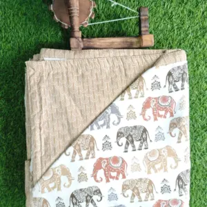 Beige elephant double dohar 90x100 wholesale Jaipur – Beige Elephant Parade reversible double bed dohar 90x100 wholesale Jaipur – Barkha collection