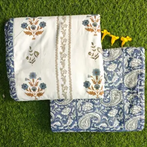 Navy paisley single dohar 58x87 wholesale Jaipur – Navy Paisley Border reversible single bed dohar pack of 2 wholesale Jaipur – Mausam collection