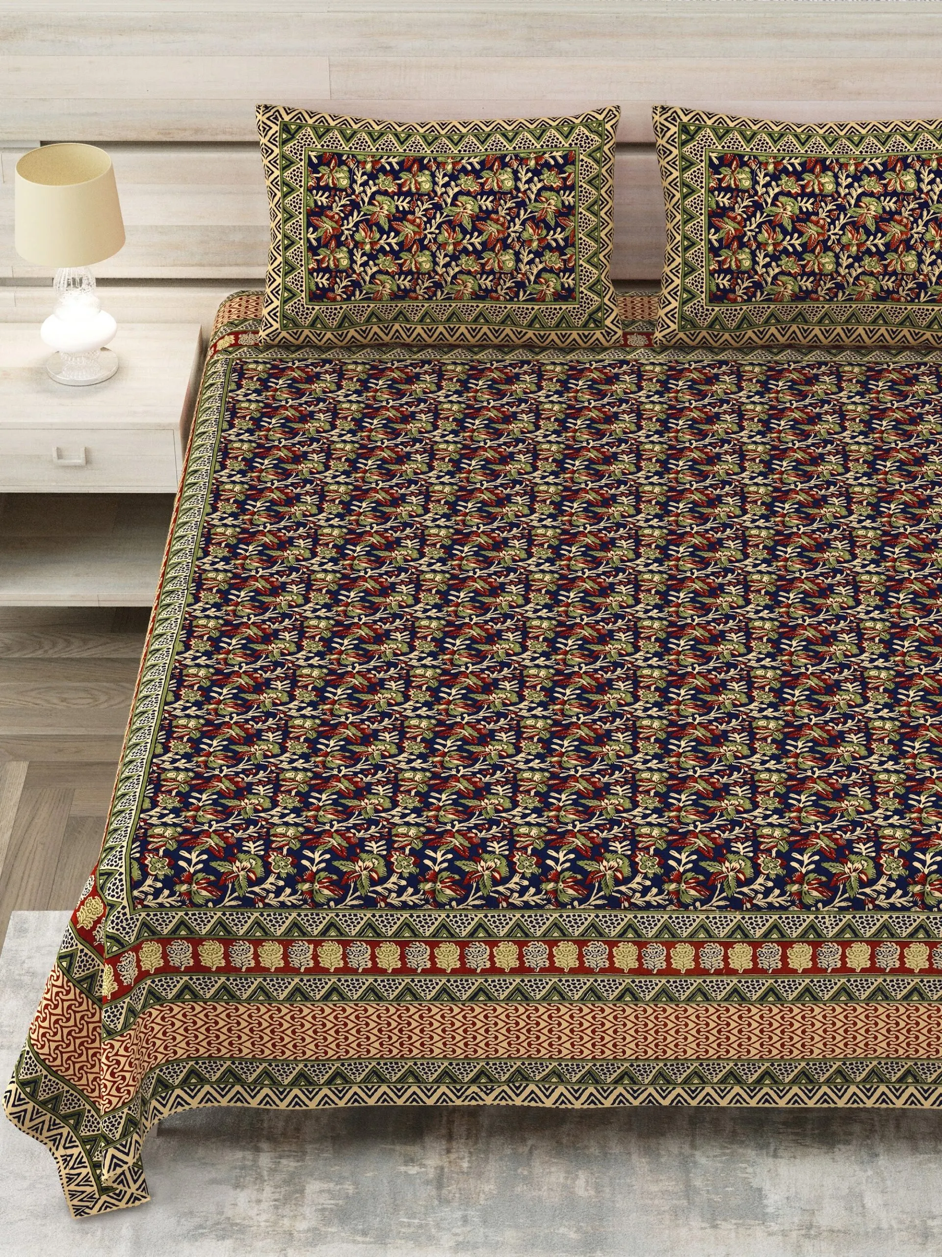Olive Kalamkari Jaal double bedsheet 90x108 wholesale Jaipur – Sanganer Heritage collection – view 2