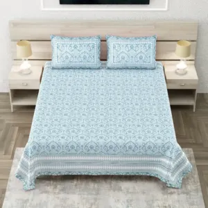 Sky king size bedsheet 108x108 wholesale Jaipur – Sky Blue Ogee Trellis king size bedsheet 108x108 wholesale Jaipur – Sheesh Mahal collection