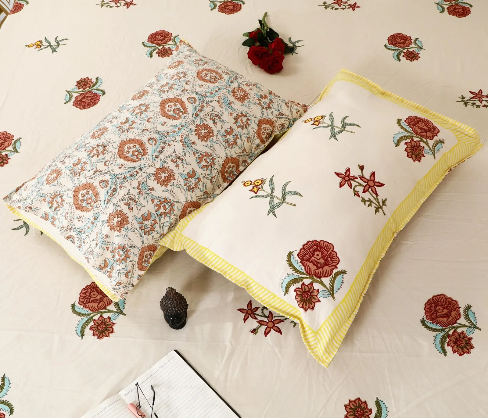 Red Rose Yellow Border king size bedsheet 108x108 wholesale Jaipur – Amer collection – view 4