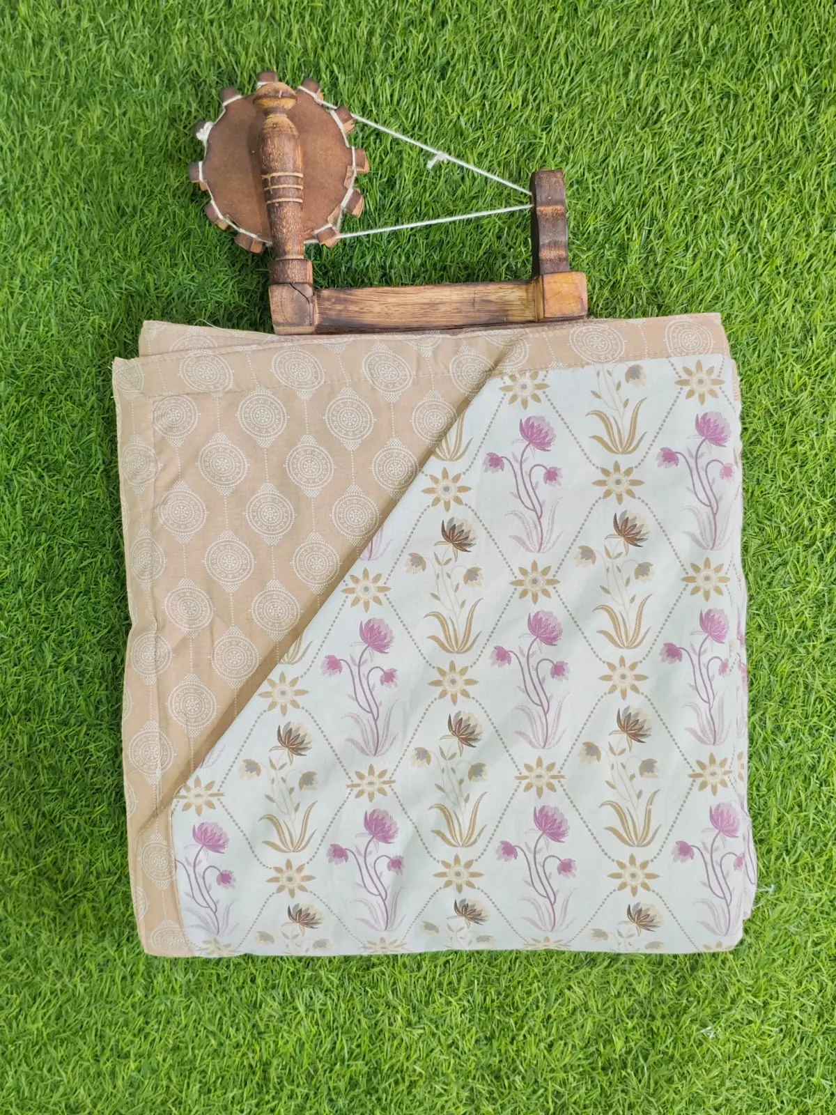 Peach floral double dohar 90x100 wholesale Jaipur – Peach Pink Floral reversible double bed dohar 90x100 wholesale Jaipur – Barkha collection