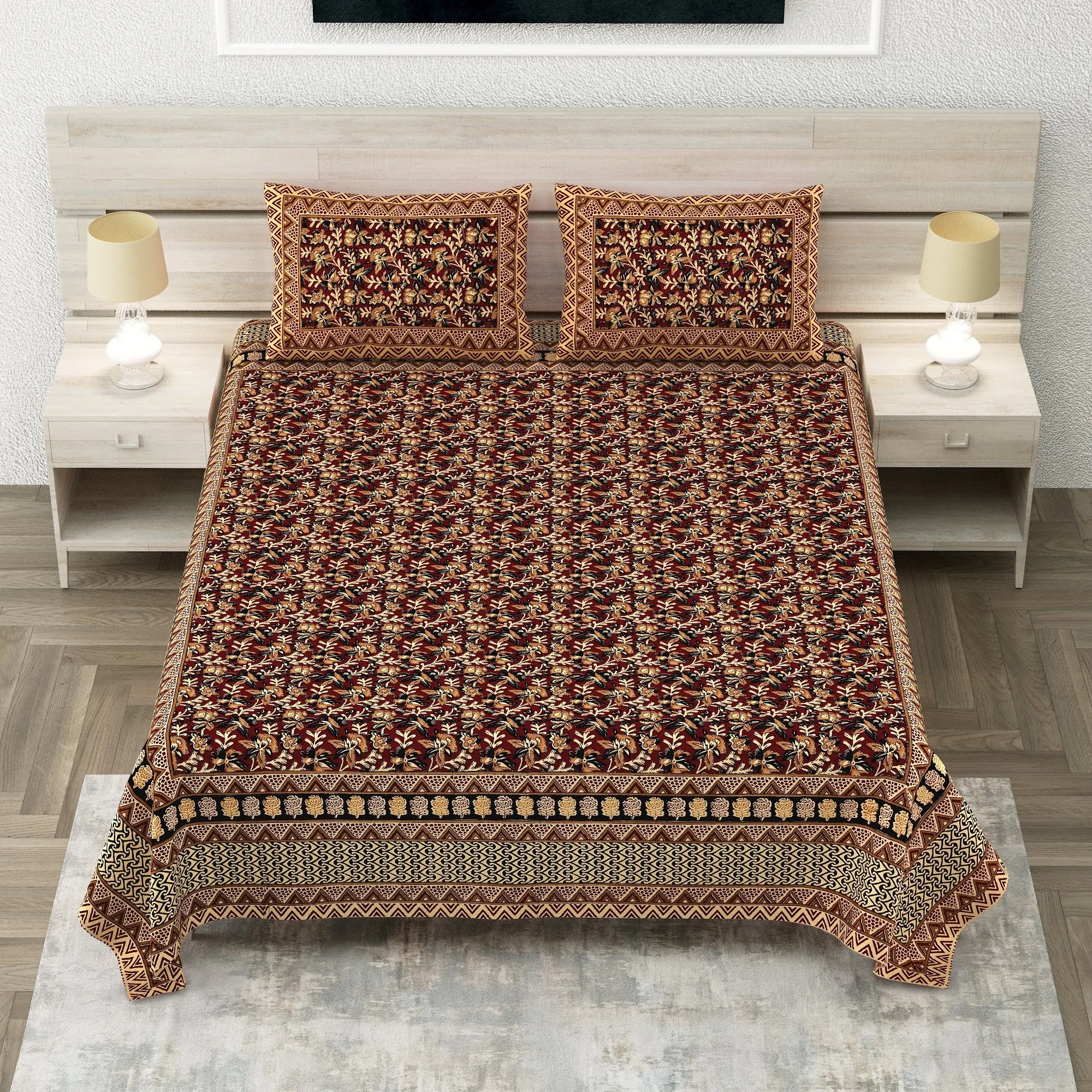 Brown kalamkari sanganeri double bedsheet 90x108 wholesale Jaipur – Brown Kalamkari Jaal double bedsheet 90x108 wholesale Jaipur – Sanganer Heritage collection