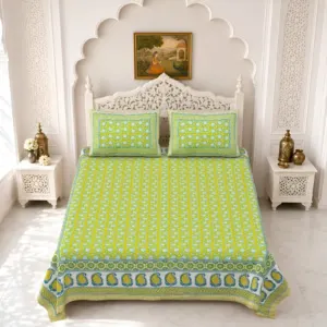 Lime buta double bedsheet 90x108 wholesale Jaipur – Lime Booti double bedsheet 90x108 wholesale Jaipur – Gulmohar collection