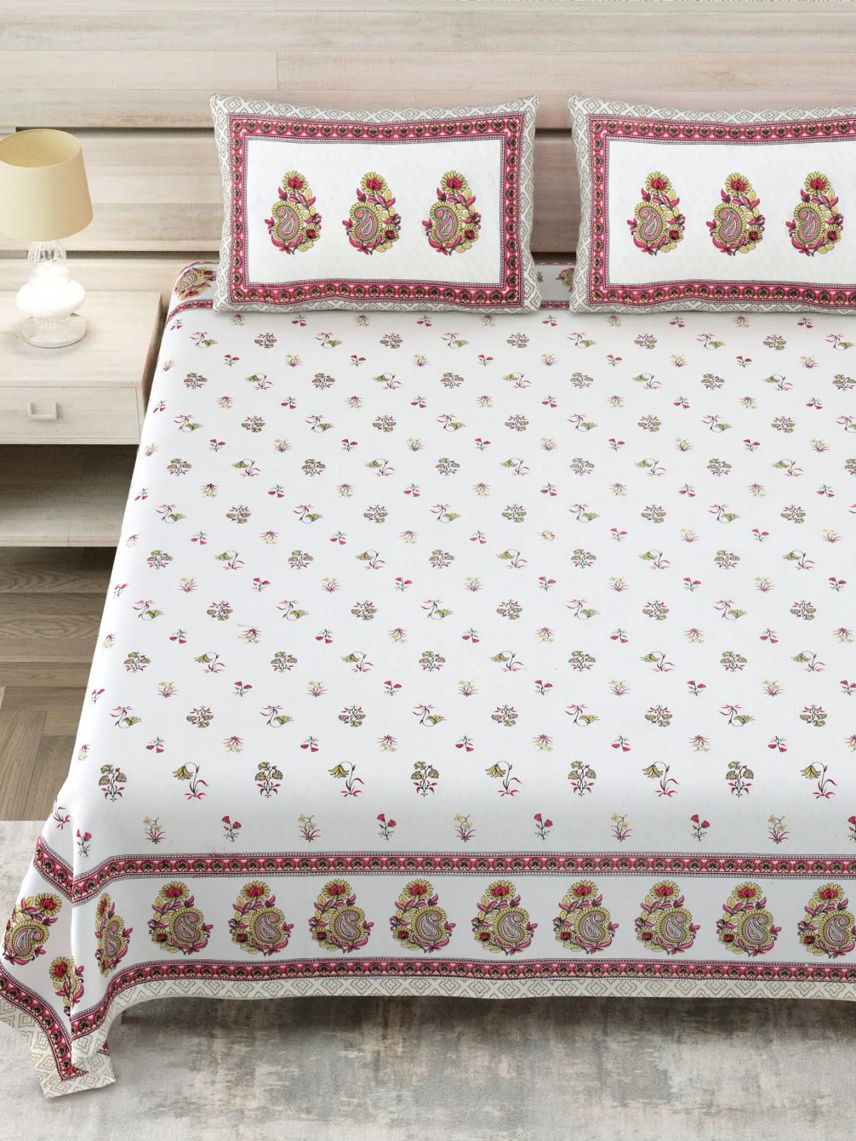 Maroon Buti Kairi Border king size bedsheet 108x108 wholesale Jaipur – Sheesh Mahal collection – view 2