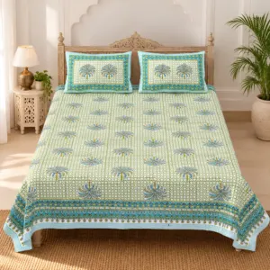 Pudina Khajoor Buta pure cotton double bedsheet 90x108 wholesale Jaipur