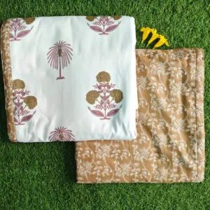 Palm single dohar 58x87 wholesale Jaipur – Tan Palm Tree Buta reversible single bed dohar pack of 2 wholesale Jaipur – Mausam collection