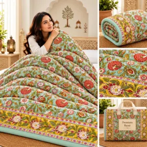 Olive Rust Floral Jaipuri razai wholesale Jaipur – Olive Rust Floral mulmul cotton quilt, reversible – Jal Mahal collection