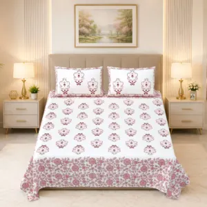 Gulabi Ambi Border Premium Cotton Double Bedsheet 100x108 with 2 Pillow Covers (Rangmahal)