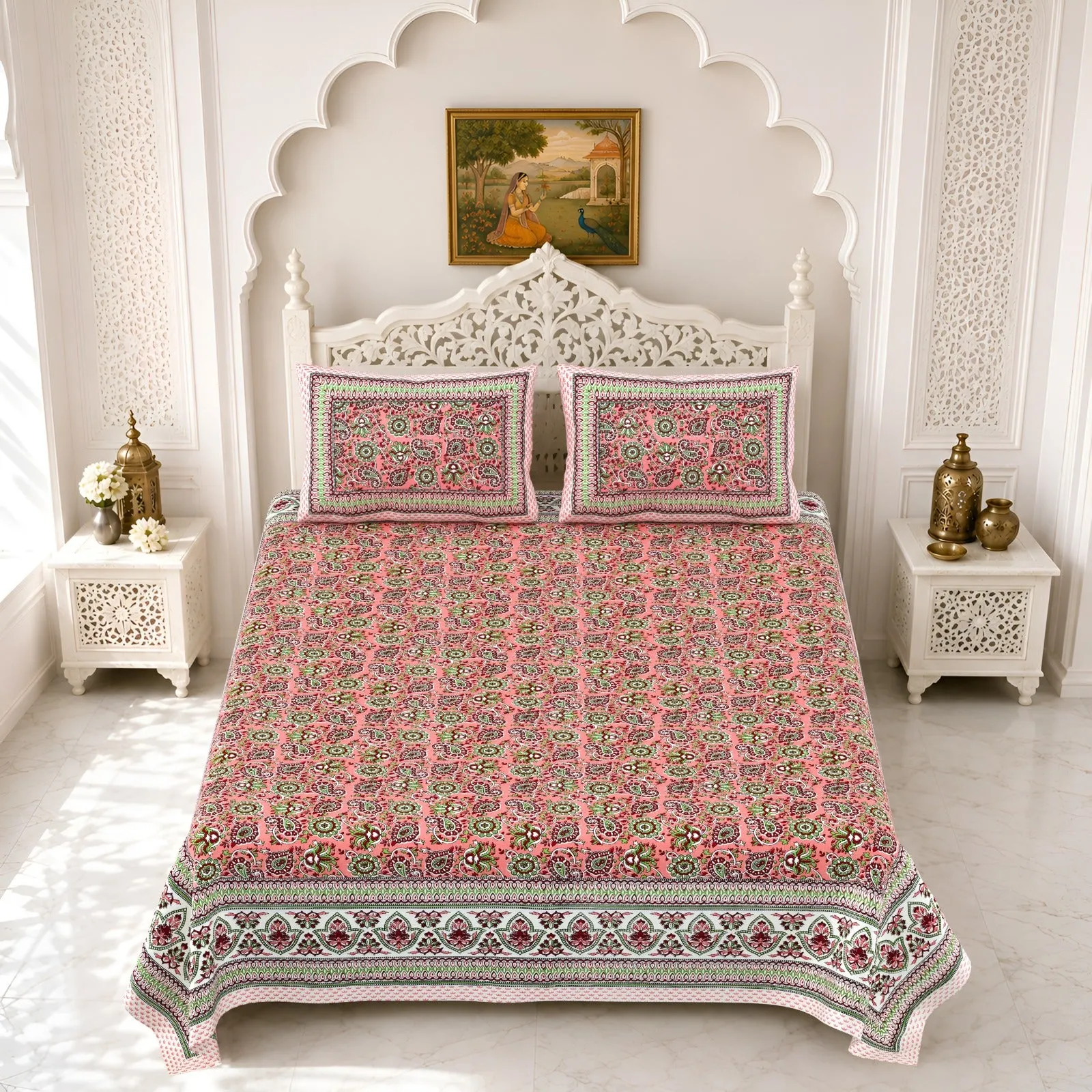 Rose rose double bedsheet 90x108 wholesale Jaipur – Rose Floral Jaal double bedsheet 90x108 wholesale Jaipur – Gulmohar collection