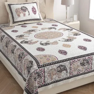 Grey elephant single bedsheet 60x90 wholesale Jaipur – Grey Haathi Mandala single bed cotton bedsheet 60x90 with pillow cover – grey – Jaipur wholesale