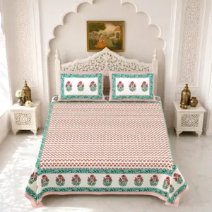 Peach tulip double bedsheet 90x108 wholesale Jaipur – Peach Tulip Border double bedsheet 90x108 wholesale Jaipur – Gulmohar collection