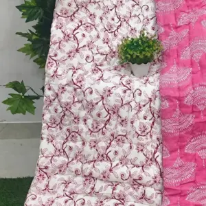 Pink Floral Vine Jaipuri razai wholesale Jaipur – Pink Floral Vine mulmul cotton quilt, reversible – Jal Mahal collection