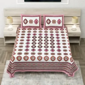 Pink medallion king size bedsheet 108x108 wholesale Jaipur – Pink Geometric Medallion king size bedsheet 108x108 wholesale Jaipur – Sheesh Mahal collection