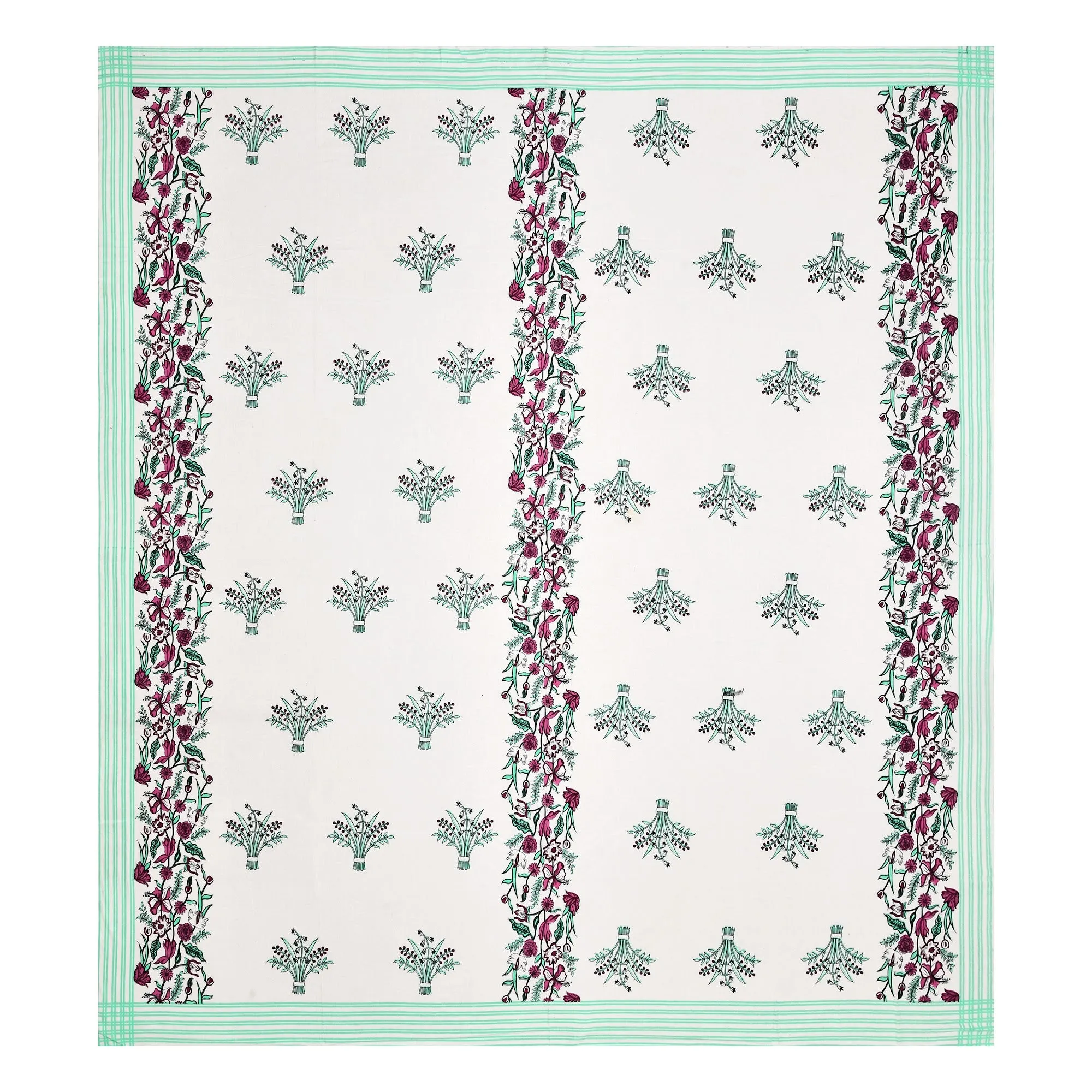 Pudina Bel Border premium cotton double bedsheet 100x108 with 2 pillow covers – mint green and grey – Jaipur wholesale – image 5