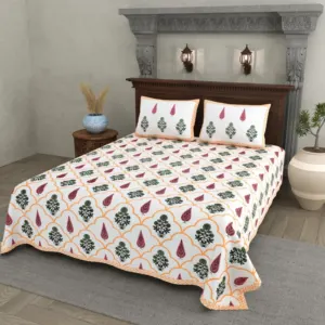Peach mughal double bedsheet 90x108 wholesale Jaipur β Peach Mughal Trellis printed cotton double bedsheet 90x108 wholesale Jaipur β Rangeela collection