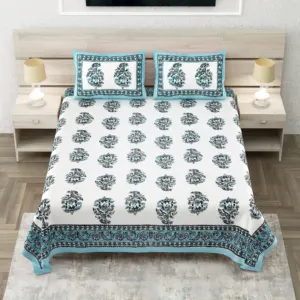 Teal mughal king size bedsheet 108x108 wholesale Jaipur – Teal Mughal Buta king size bedsheet 108x108 wholesale Jaipur – Sheesh Mahal collection