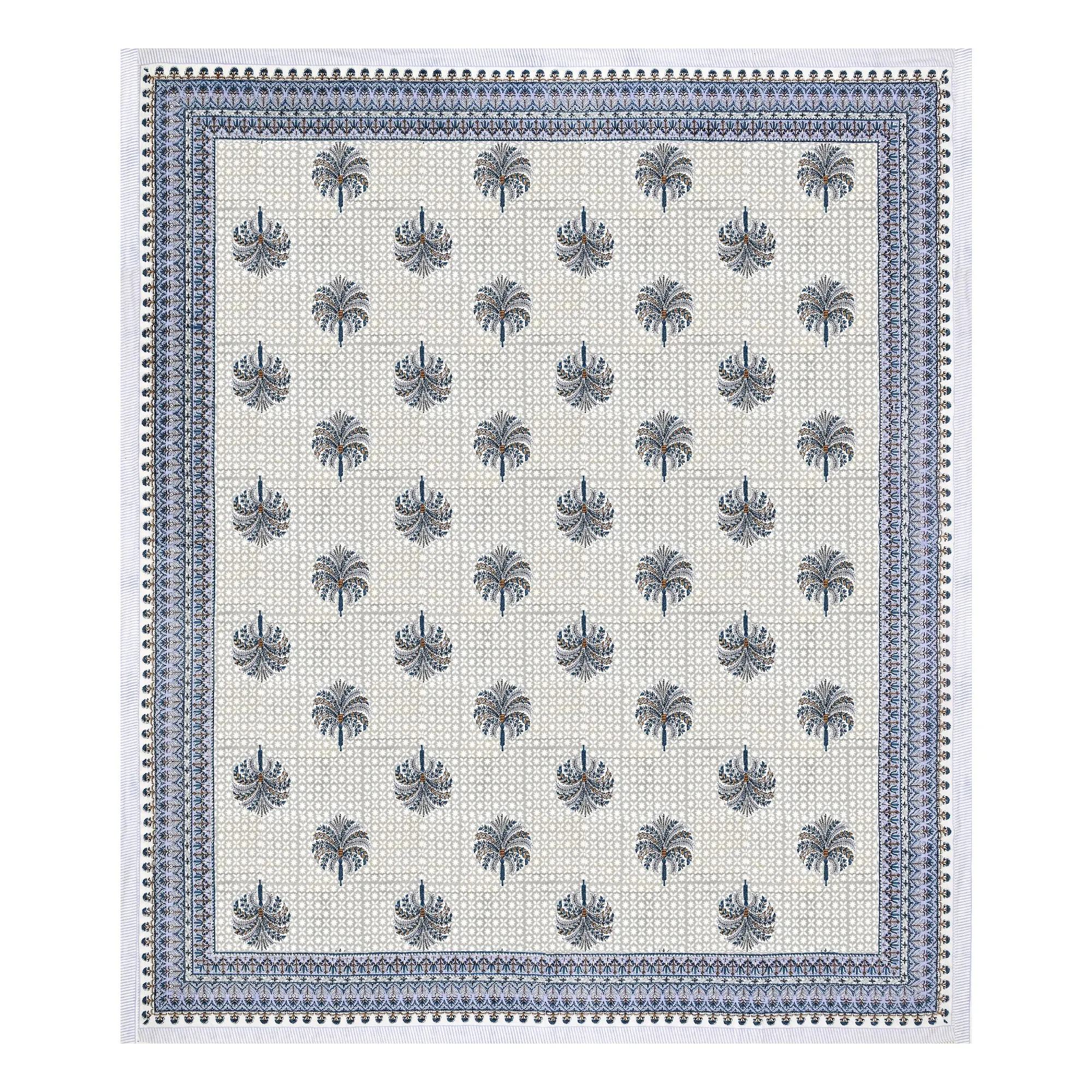 Safed Neel Khajoor Buta pure cotton double bedsheet 90x108 wholesale Jaipur – view 3