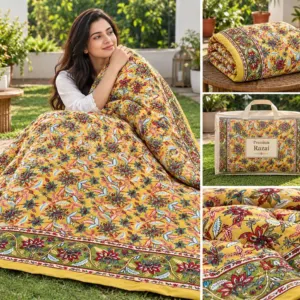 Mustard Floral Garden Jaipuri razai wholesale Jaipur – Mustard Floral Garden mulmul cotton quilt, reversible – Jal Mahal collection
