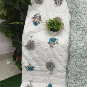 White Teal Tree Jaipuri razai wholesale Jaipur – White Teal Tree Buta mulmul cotton quilt, reversible – Jal Mahal collection
