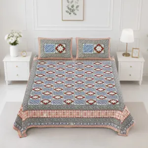 Blue medallion double bedsheet 90x108 wholesale Jaipur – Blue Diamond Medallion printed cotton double bedsheet 90x108 wholesale Jaipur – Rangeela collection