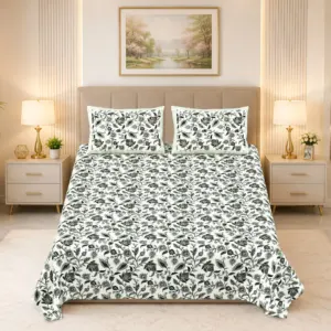 Kala Phool Jaal Premium Cotton Double Bedsheet 100x108 with 2 Pillow Covers (Rangmahal)