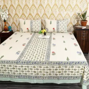 Green panel king size bedsheet 108x108 wholesale Jaipur – Green Panel Floral king size bedsheet 108x108 wholesale Jaipur – Amer collection