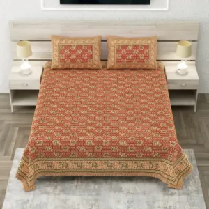 Orange jaal sanganeri double bedsheet 90x108 wholesale Jaipur – Orange Red Bagru Jaal double bedsheet 90x108 wholesale Jaipur – Sanganer Heritage collection