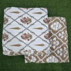 Tan Diamond Buta single dohar 58x87 wholesale Jaipur – Tan Diamond Buta Jaal reversible single bed dohar pack of 2 wholesale Jaipur – Mausam collection