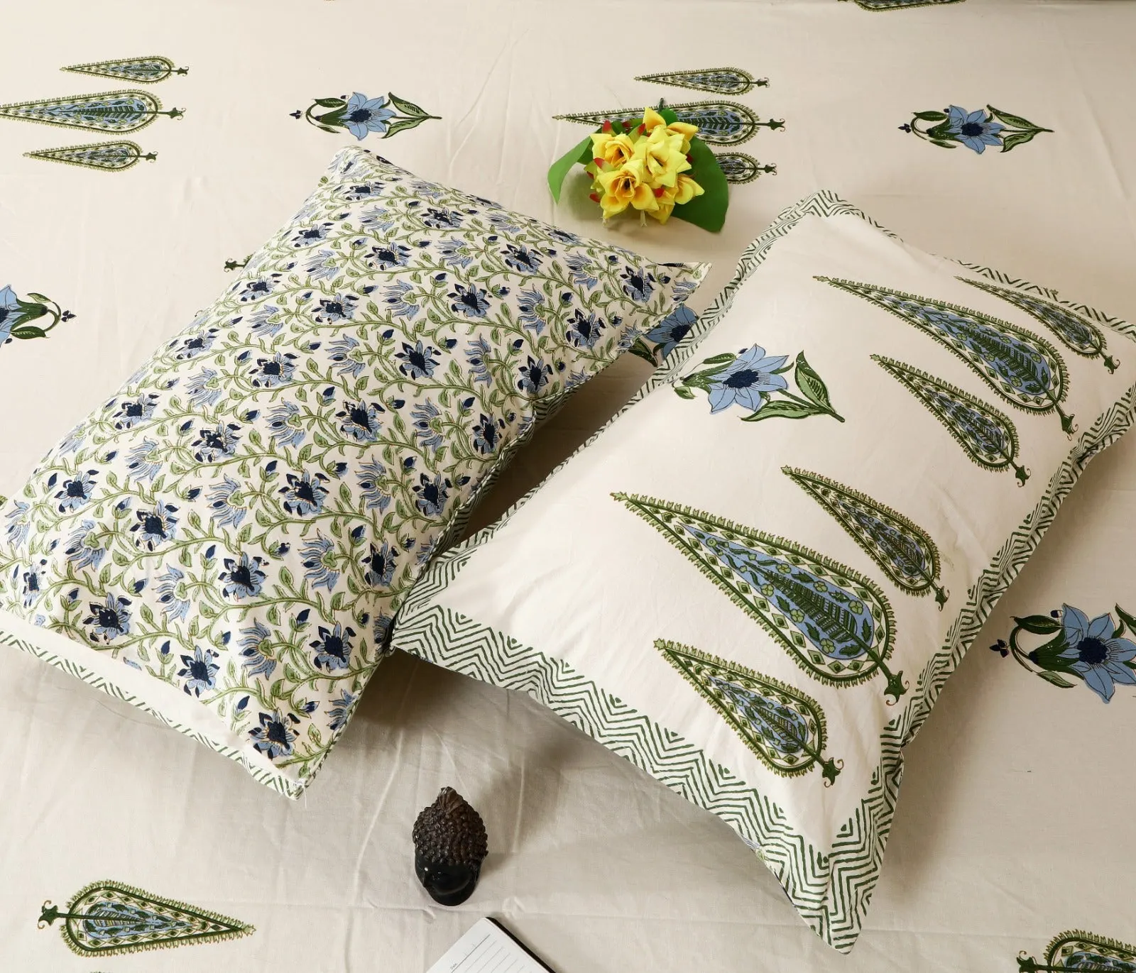 Green Cypress Blue Flower king size bedsheet 108x108 wholesale Jaipur – Amer collection – view 4
