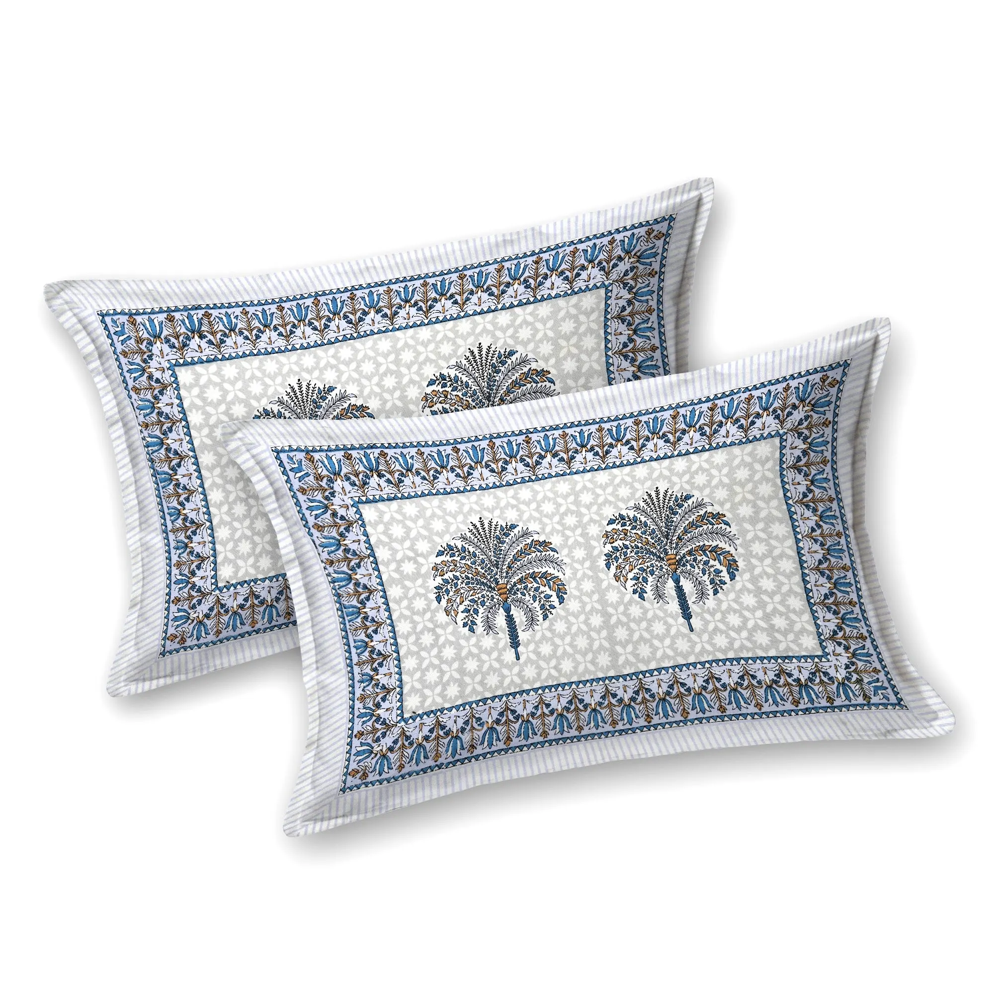 Safed Neel Khajoor Buta pure cotton double bedsheet 90x108 wholesale Jaipur – view 5