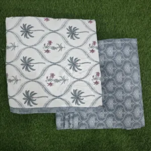 Grey Ogee Sprig single dohar 58x87 wholesale Jaipur – Grey Ogee Sprig Jaal reversible single bed dohar pack of 2 wholesale Jaipur – Mausam collection