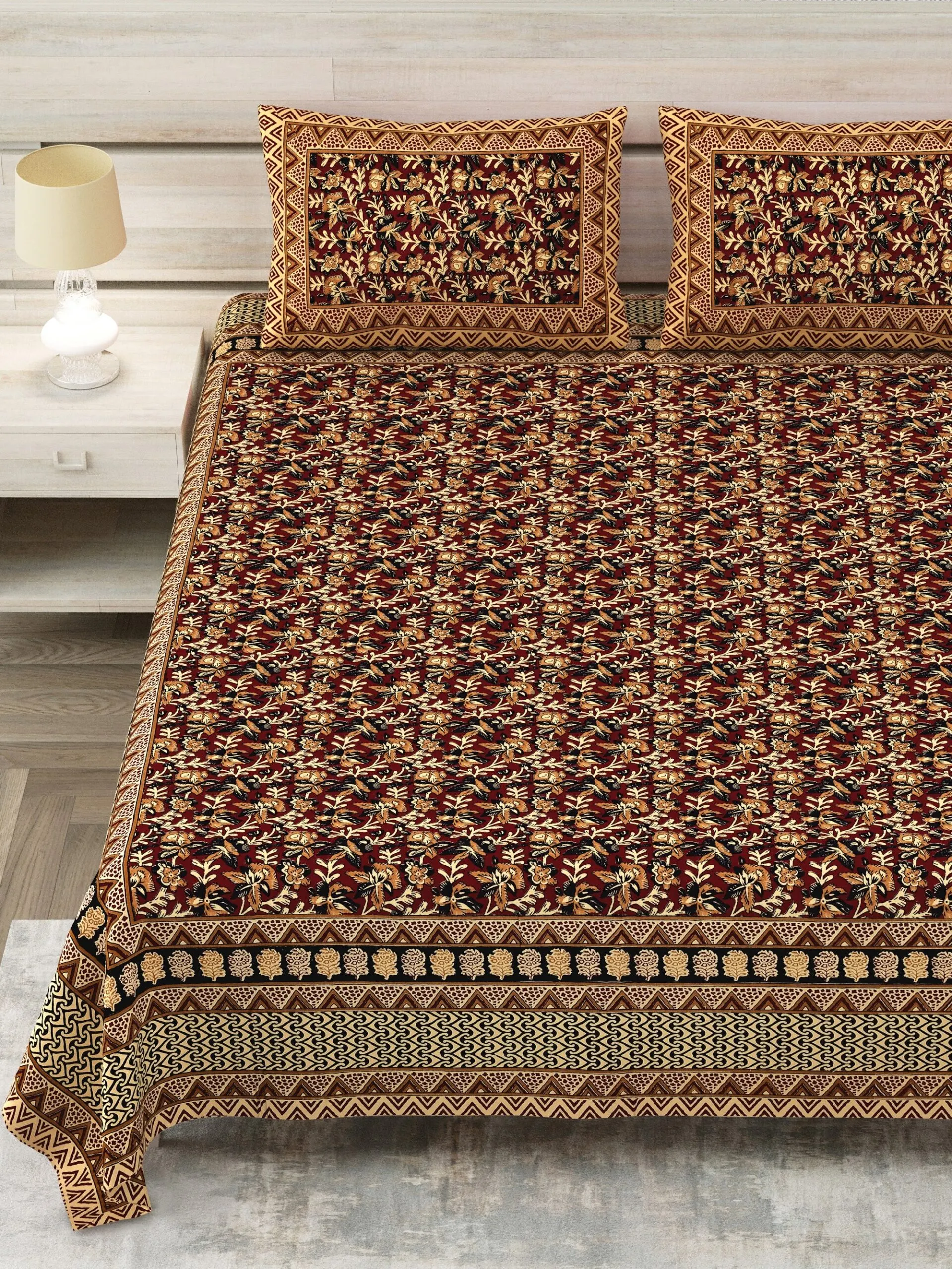 Brown Kalamkari Jaal double bedsheet 90x108 wholesale Jaipur – Sanganer Heritage collection – view 2