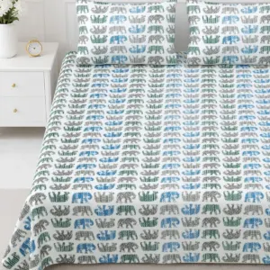 Blue elephant double bedsheet 90x108 wholesale Jaipur – Blue Elephant Parade printed cotton double bedsheet 90x108 wholesale Jaipur – Rangeela collection
