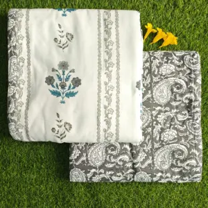 Charcoal paisley single dohar 58x87 wholesale Jaipur – Charcoal Paisley Border reversible single bed dohar pack of 2 wholesale Jaipur – Mausam collection