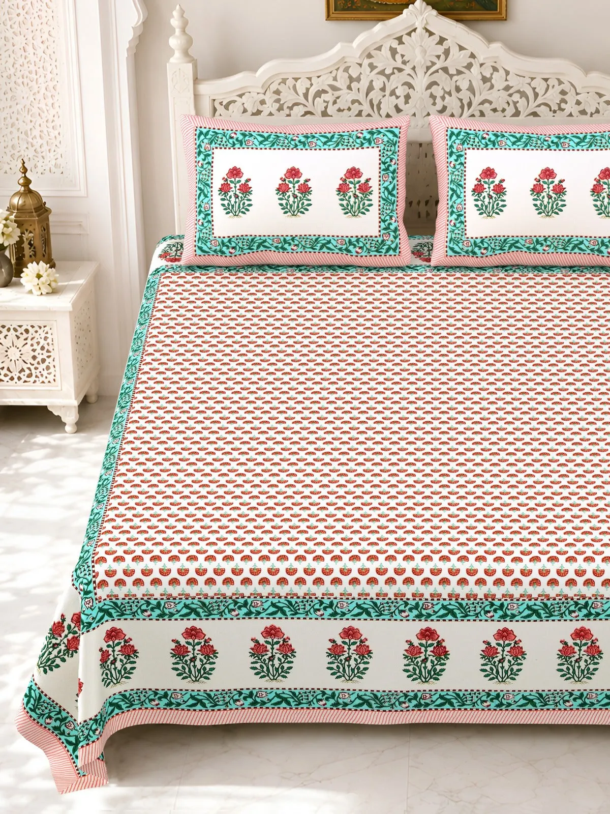 Peach Tulip Border double bedsheet 90x108 wholesale Jaipur – Gulmohar collection – view 2