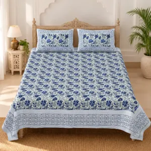 Neel Phool Bel pure cotton double bedsheet 90x108 wholesale Jaipur