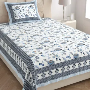 Blue vine single bedsheet 60x90 wholesale Jaipur – Blue Phool Bel single bed cotton bedsheet 60x90 with pillow cover – blue – Jaipur wholesale