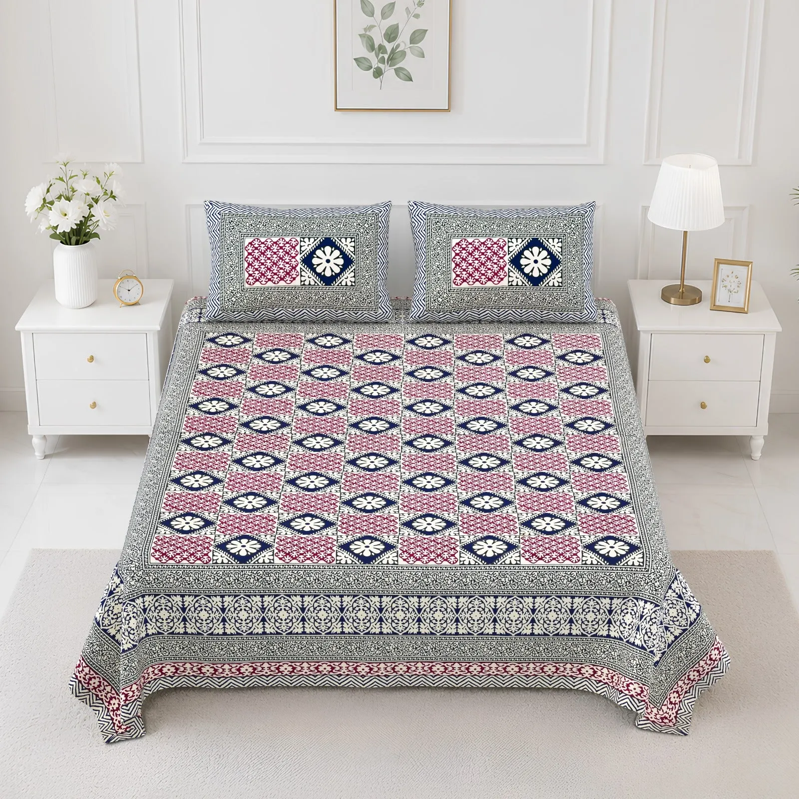 Pink medallion double bedsheet 90x108 wholesale Jaipur – Pink Diamond Medallion printed cotton double bedsheet 90x108 wholesale Jaipur – Rangeela collection