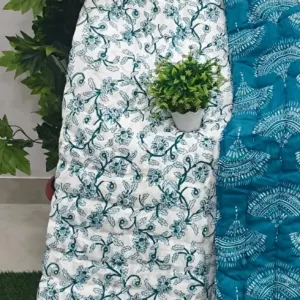 Teal Blue Bird Jaipuri razai wholesale Jaipur – Teal Blue Bird Jaal mulmul cotton quilt, reversible – Jal Mahal collection