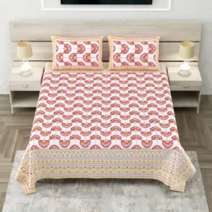 Red king size bedsheet 108x108 wholesale Jaipur – Red Fan Scallop king size bedsheet 108x108 wholesale Jaipur – Sheesh Mahal collection