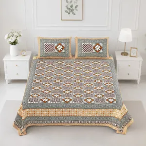 Beige medallion double bedsheet 90x108 wholesale Jaipur – Beige Diamond Medallion printed cotton double bedsheet 90x108 wholesale Jaipur – Rangeela collection