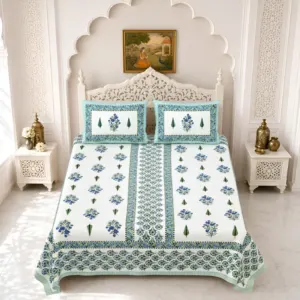 Sea panel double bedsheet 90x108 wholesale Jaipur – Sea Green Panel Floral double bedsheet 90x108 wholesale Jaipur – Gulmohar collection