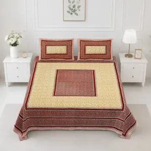 Red double bedsheet 90x108 wholesale Jaipur – Brick Red Centre Square printed cotton double bedsheet 90x108 wholesale Jaipur – Rangeela collection