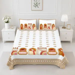 Orange mughal double bedsheet 90x108 wholesale Jaipur β Orange Mughal Arch printed cotton double bedsheet 90x108 wholesale Jaipur β Rangeela collection