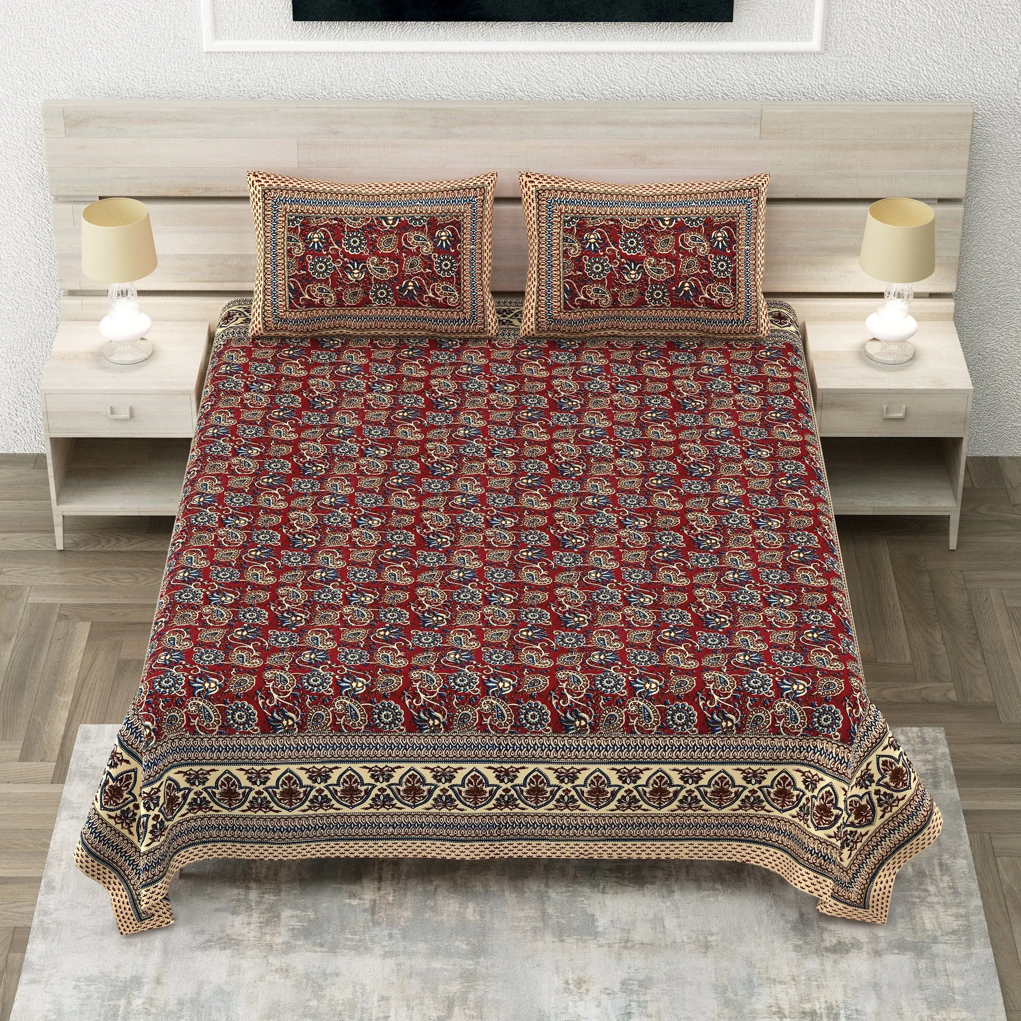 Maroon kalamkari sanganeri double bedsheet 90x108 wholesale Jaipur – Maroon Kalamkari Jaal double bedsheet 90x108 wholesale Jaipur – Sanganer Heritage collection