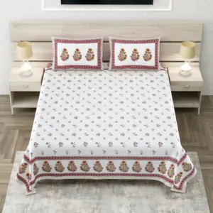 Maroon paisley king size bedsheet 108x108 wholesale Jaipur – Maroon Buti Kairi Border king size bedsheet 108x108 wholesale Jaipur – Sheesh Mahal collection